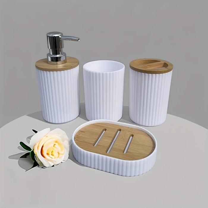 4-piece Bathroom Accessory Set — Toothbrush Holder, Mouthwash Cup, Soap Dispenser & Soap Dish