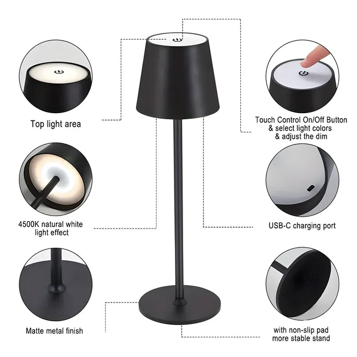 Lampada da scrivania ricaricabile a LED - Lampade da tavolo con interruttore touch, 3 modalità colore, funzione dimmerabile - Ideale per camera da letto, soggiorno, bar e illuminazione decorativa per cena