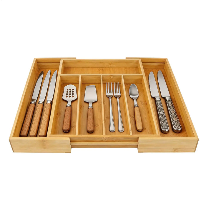 Adjustable Wooden Cutlery Tray Drawer Organiser — Expandable Divider