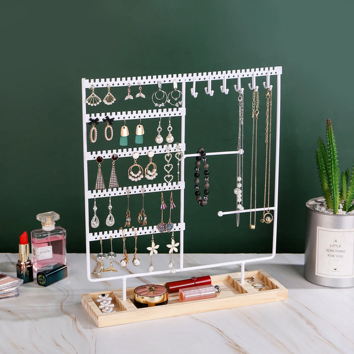 Multifunctional Metal Jewellery Display Rack with Detachable Wooden Base