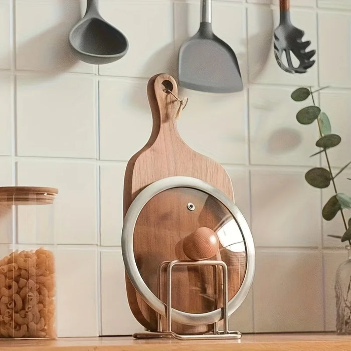 Stainless Steel Space-Saving Pot Lid & Cutting Board Rack - Heavy-Duty Countertop Organiser (1pc)