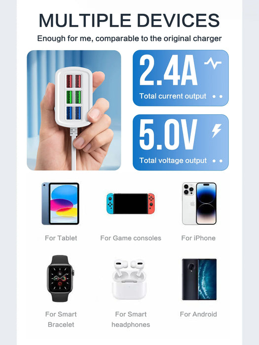 6-in-1 Fast USB Charging Station with 1m Cord (30W)