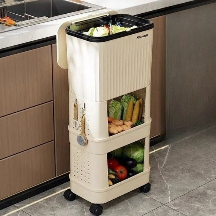Multi-layer Kitchen Bin with Wheels – Large Capacity, Sliding Lid (PP)