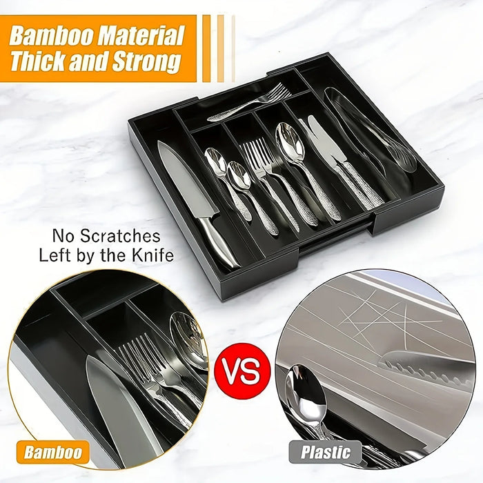 Adjustable Cutlery Drawer Organiser – Expandable Plastic Tray with Dividers