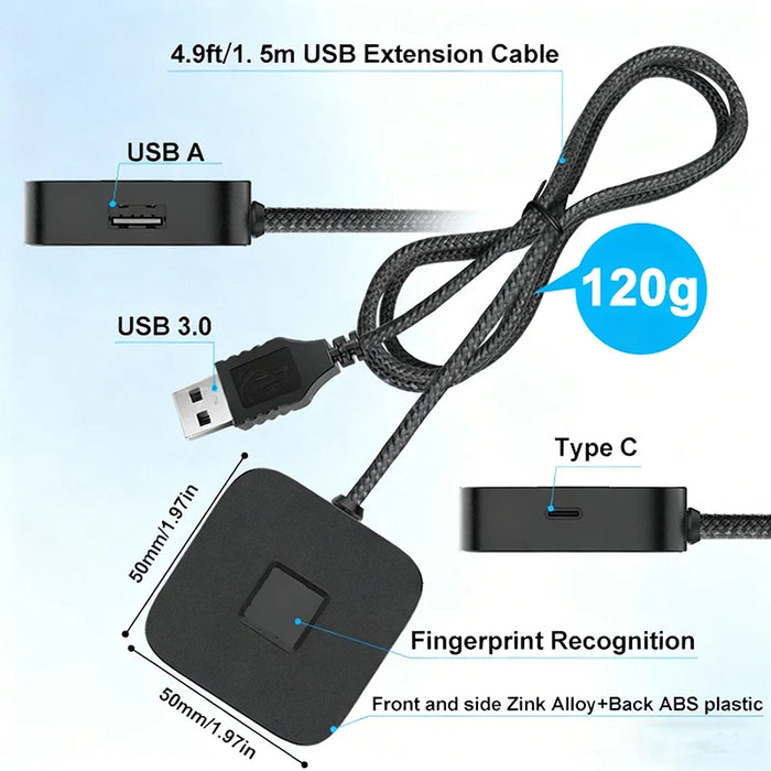 USB Fingerprint Reader for Windows Hello — 1.5m Braided Cable (Windows 11/10)