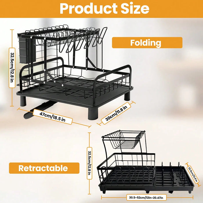 2-Tier Dish Drainer Rack with Utensil Holder – Space-Saving Metal Drying Rack