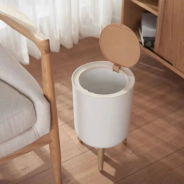 7L Round Wood‑Grain Press Dustbin with Legs