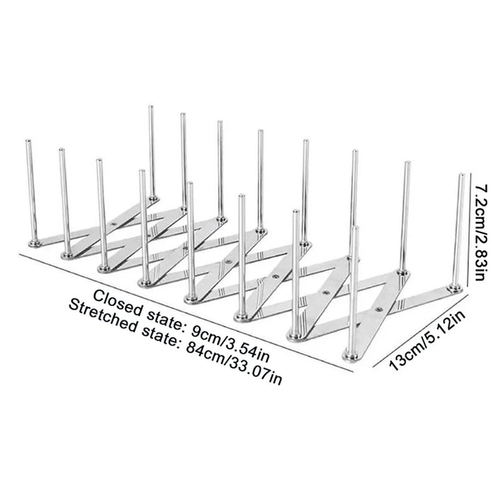 Retractable Foldable Stainless Steel Plate & Pot Lid Rack — Adjustable Dish and Tableware Organiser