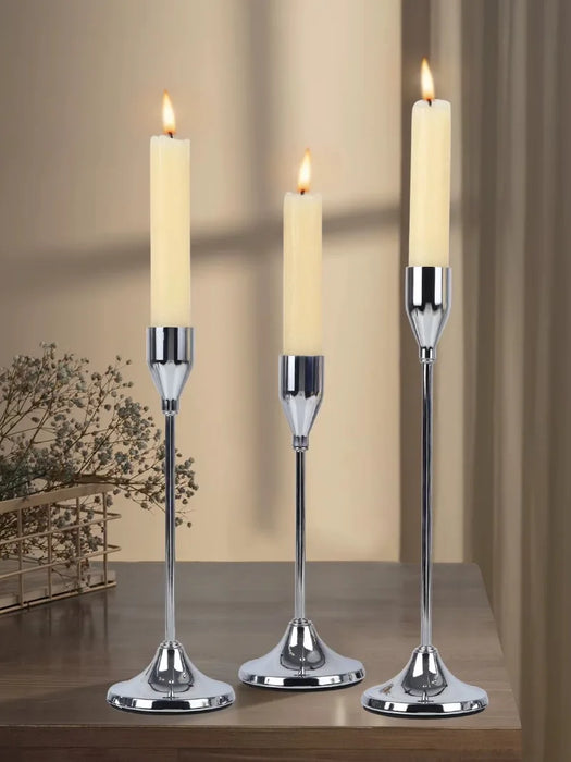 3-Piece European-Style Metal Candlestick Set – Wedding & Table Holders