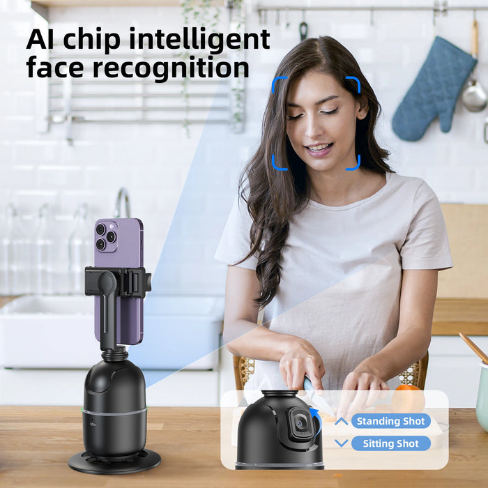 P03 360° Auto Face-Tracking AI Phone Gimbal — Desktop Tripod Holder for Vlog & Live