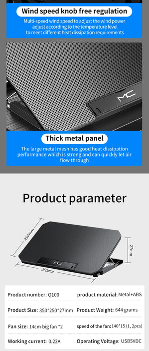 Q100 Laptop Cooling Pad — Twin Fans, LED Screen & Dual USB Ports