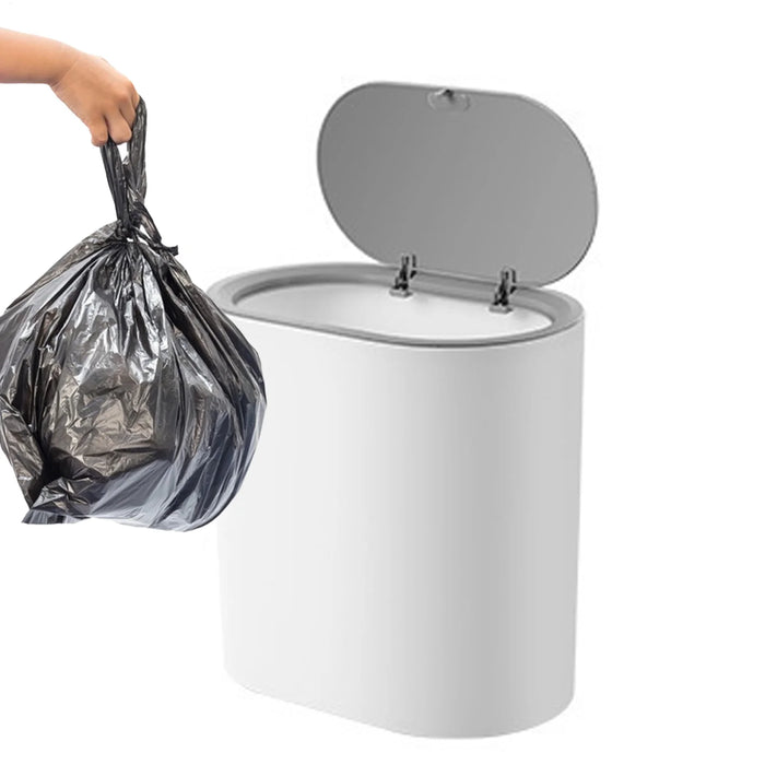 Slim Press-Top Bin with Lid and Wheels — Small Kitchen & Bathroom Waste Basket
