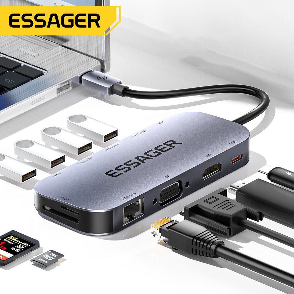 Essager 11-in-1 USB-C Hub for MacBook Air Pro - 4K 30Hz Type C Dock ...