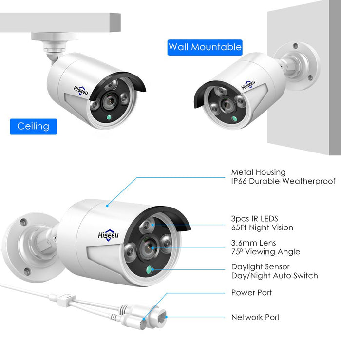 Hiseeu HB615 H.265 5MP - Outdoor Waterproof IP66 Security IP Camera with POE ONVIF & P2P Video Capability - Perfect for Home and Business Surveillance - Shopsta EU