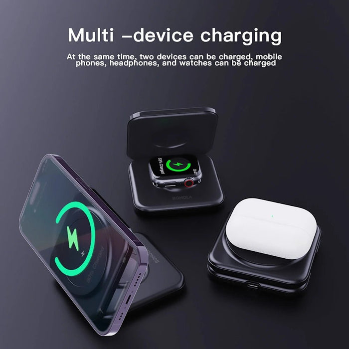 Magnetic Wireless Charger Foldable Stand - 2-in-1 with 15W Fast Charging Functionality for iWatch Ultra/8/7/6 and iPhone 14 Pro/13/12 - Ideal for Apple Watch and iPhone Owners Needing Faster Charging - Shopsta EU