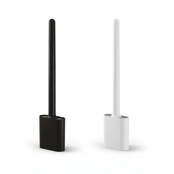 Mini Silicone Toilet Brush with Anti‑Drip Base — Flexible Soft Bristles, Quick‑Dry Holder