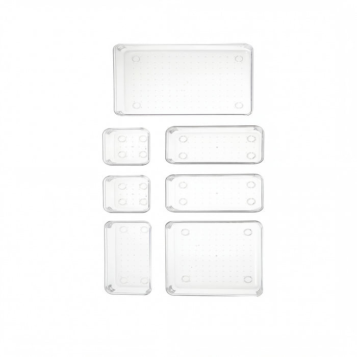 7-Piece Clear Plastic Drawer Organiser Set for Desk & Bathroom