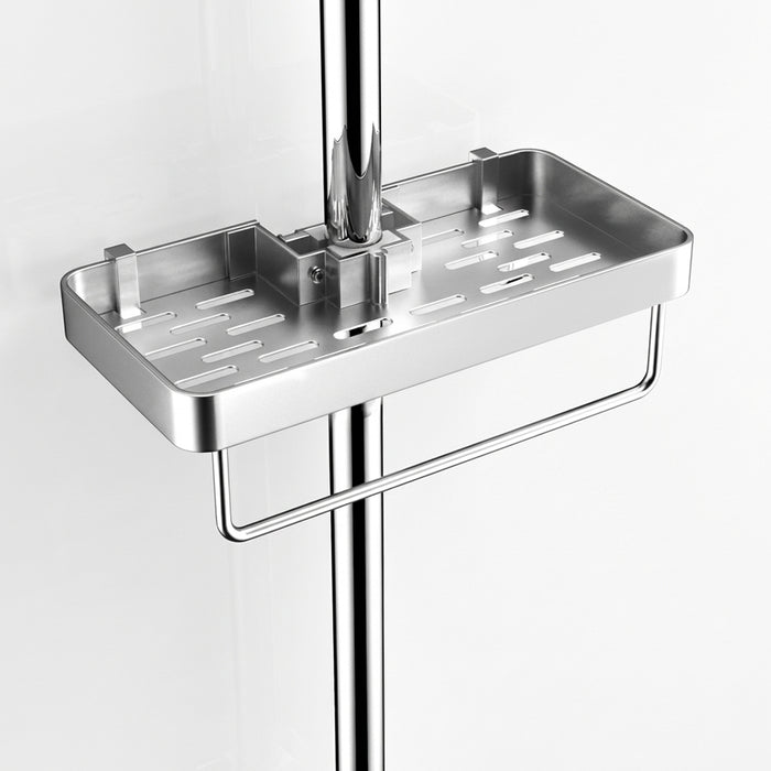 Punch-Free Shower Caddy (Single or Double) — Space Aluminium Shelf with Optional Towel Rail