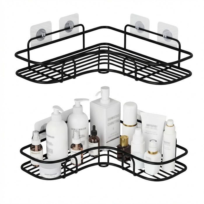 No-drill Wall-mounted Triangle Bathroom Shelf — Single Tier Metal Shower Caddy