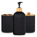 Bathroom Countertop Organiser – Soap Dispenser, Cotton Box & Toothbrush Holder (Plastic & Bamboo)