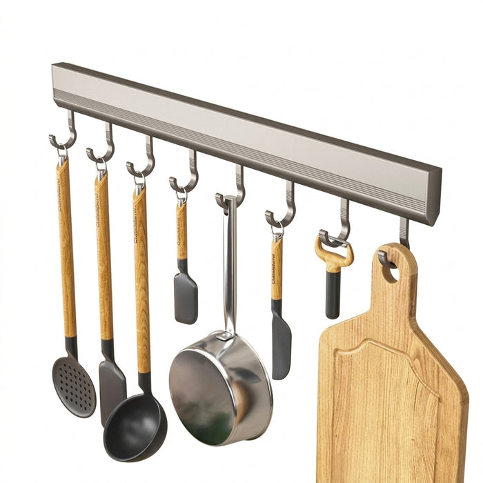 Drill-Free Wall-Mounted Aluminium Hook Rack — 6/8/10 Hook Options