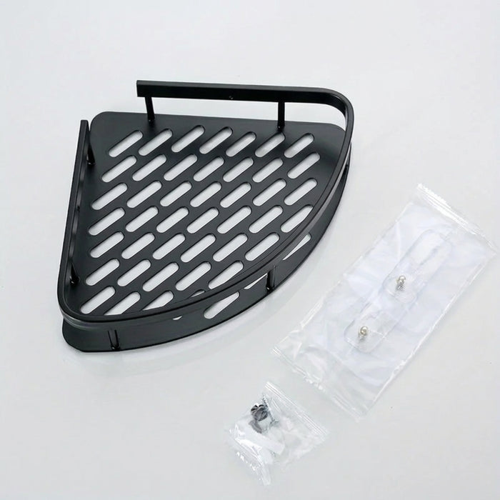 Tension-Mounted Stainless Steel Corner Shower Caddy — Single Tier