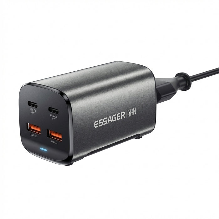 67W GaN USB‑C Desktop Charger — PD/QC Fast Charging, 2C+2A Ports for MacBook, Samsung, iPhone 15