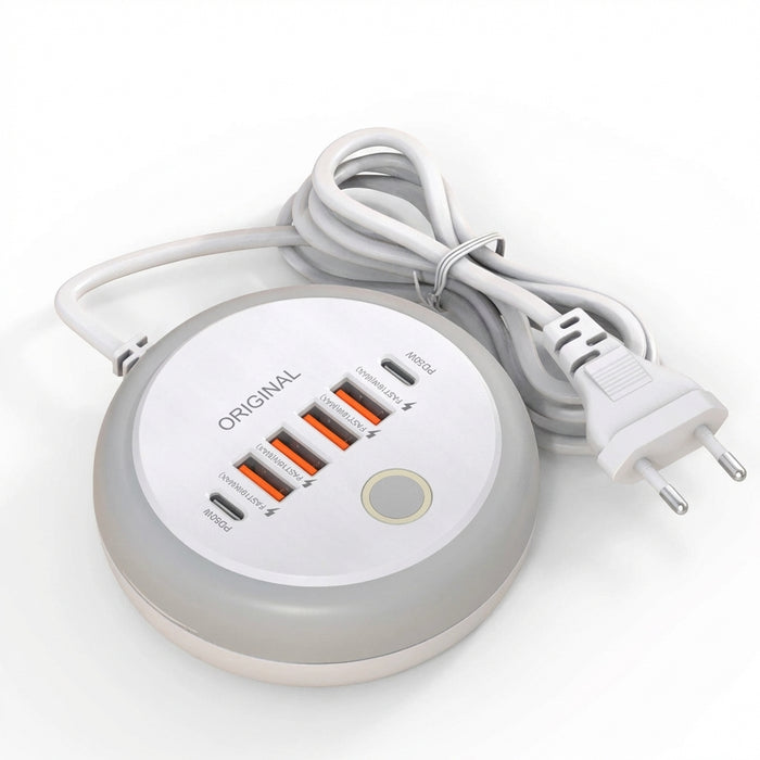 50W 6‑Port USB PD Desktop Charger — 2×USB‑C & 4×USB‑A