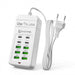6x USB-A & 4x USB-C Multi‑Plug USB Charger with 1.2m Cord — EU/UK/US