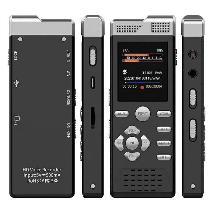 Digital Voice Recorder & MP3 Player — Dual Microphones, Voice‑Activated, Password Protection, Line‑in