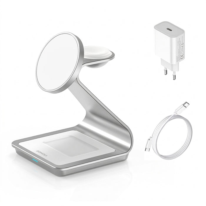 Magnetic 3‑in‑1 Wireless Charger Station for iPhone 17–12, Apple Watch & AirPods (28W)