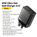 65W GaN USB-C PD Fast Charger with QC3.0 — Phone Adapter for iPhone 16 Pro Max & Galaxy S23 (UK plug option)