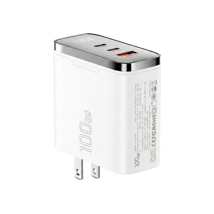 100W GaN USB-C Charger with Digital Display — PD 3.2 & QC 4.0, USB-A + 2×USB-C