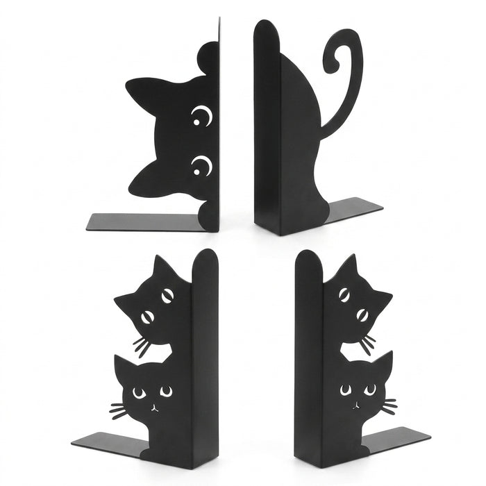 Cat-Shaped Iron Bookends — Decorative Book Stopper for Home & Office (Styles A–D)