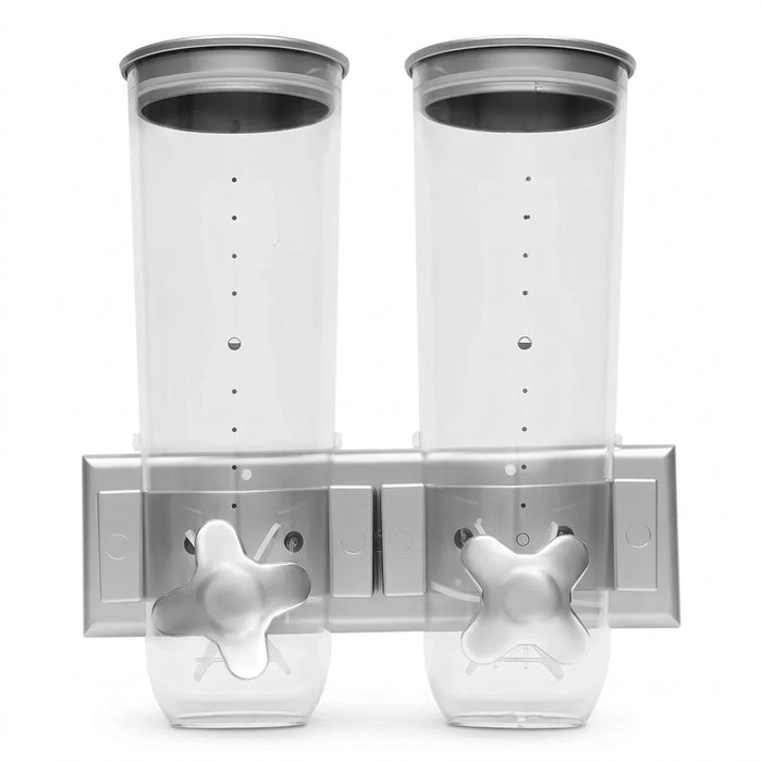 Wall‑Mounted Double Cereal & Candy Dispenser — Silver, 3L