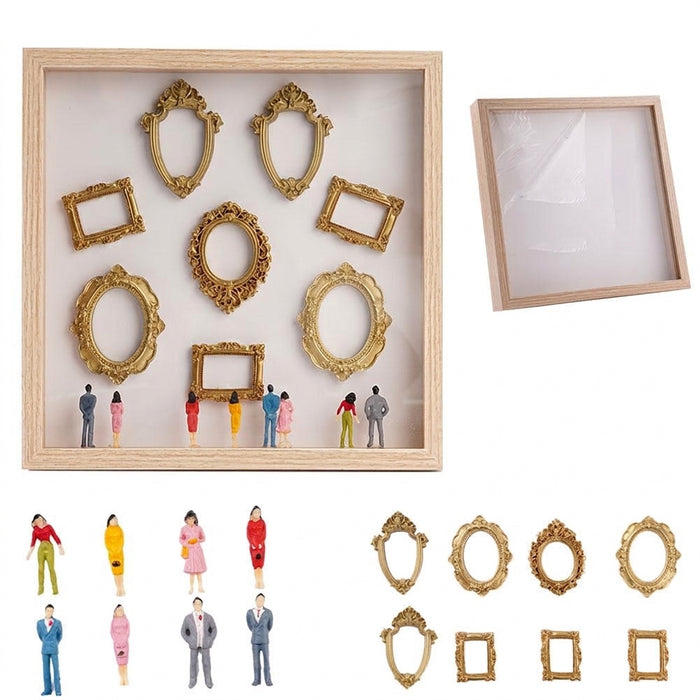 DIY Mini Museum Silhouette Box – Creative Memory Display Kit with Miniature Statues & Gold Frames