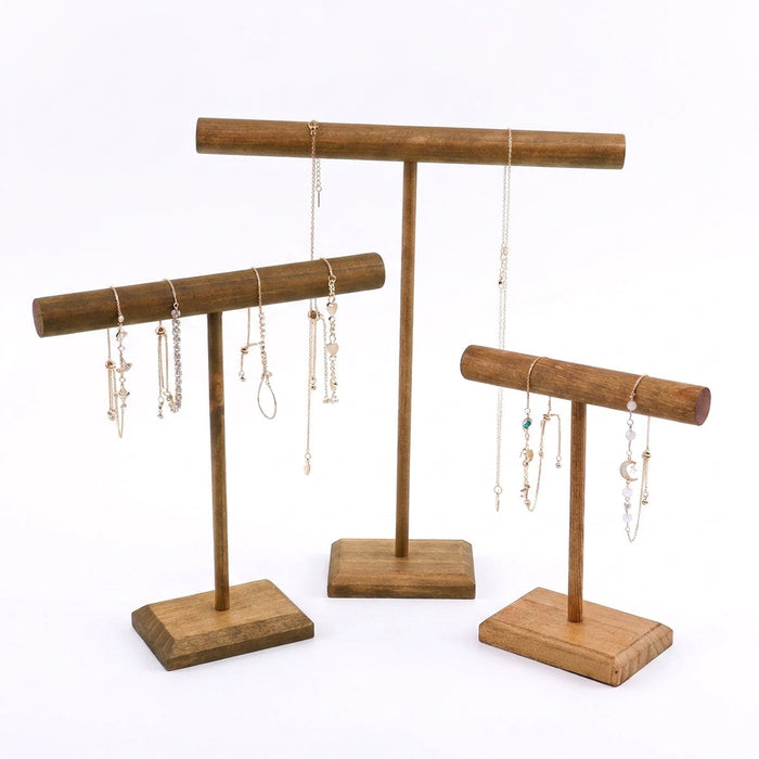 Wooden Jewellery T-Bar Bracelet Display Stand - Desktop Rack for Bracelets & Watches (S/M/L/3pcs)