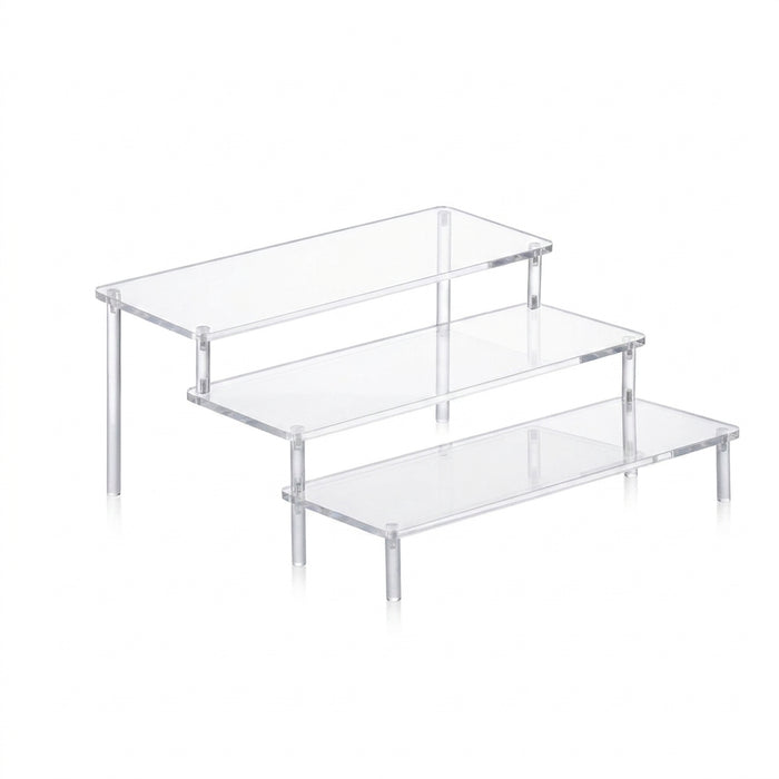 Transparent Acrylic Display Stand — 1–4 Tier Trapezoid Rack for Cupcakes, Perfume & Dolls