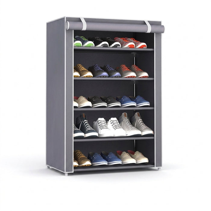 Multi-Tier Shoe Cabinet with Dust-Proof Rolling Shutter — 6/8/10 Tiers, Space-Saving