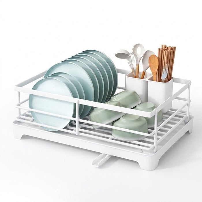 Carbon Steel & PP Dish Drying Rack with Drainer Tray — Space-Saving Plate Organiser