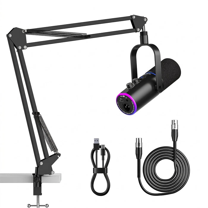 XLR/USB Gaming & Podcast Microphone Kit — Dynamic Mic with Arm, Mute & RGB