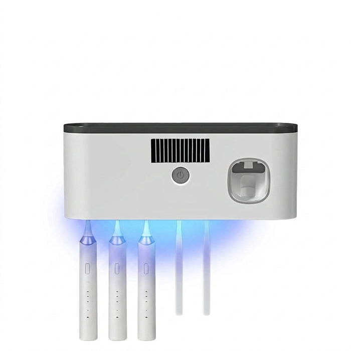 UV Sanitising Wall-Mounted Toothbrush Holder with Automatic Toothpaste Dispenser & USB Charging