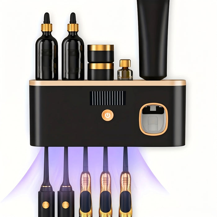 UV Sanitising Wall-Mounted Toothbrush Holder with Automatic Toothpaste Dispenser & USB Charging