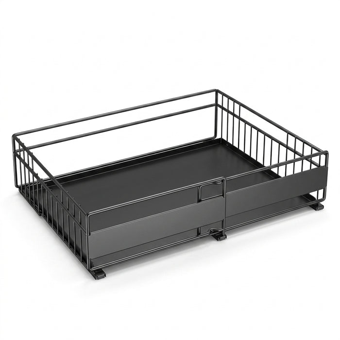 Retractable Pull-Out Metal Drawer Rack — Punch-Free Under-Sink Storage (Small/Large, White/Black)