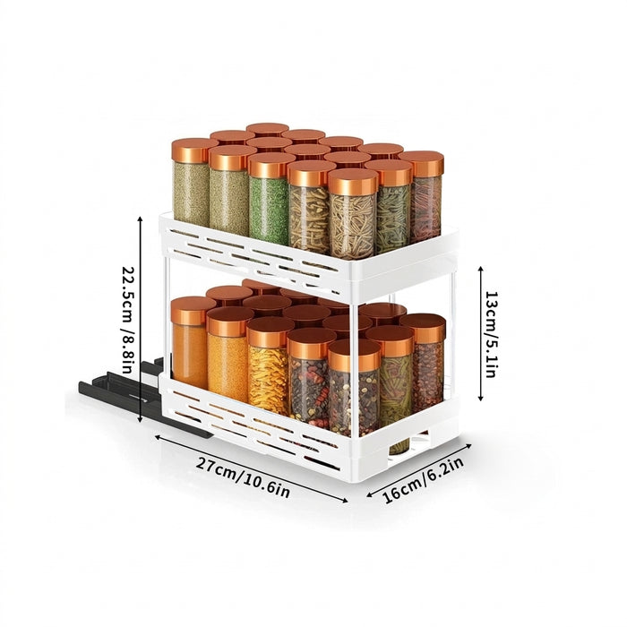 Pull-out 2-Layer Plastic Spice Rack — Large Capacity Kitchen Organiser