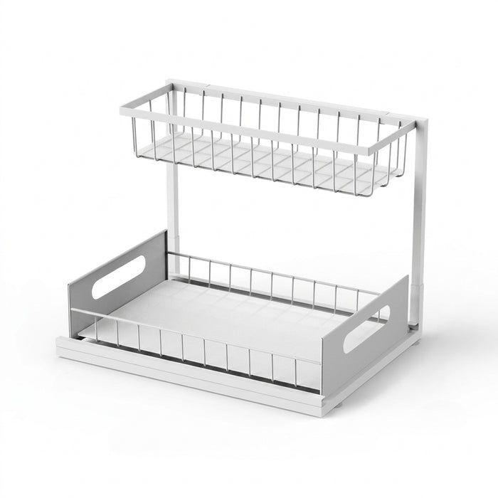 Under-sink Pull-out Metal Organiser — Sliding Storage Shelf for Kitchen (Black/White)