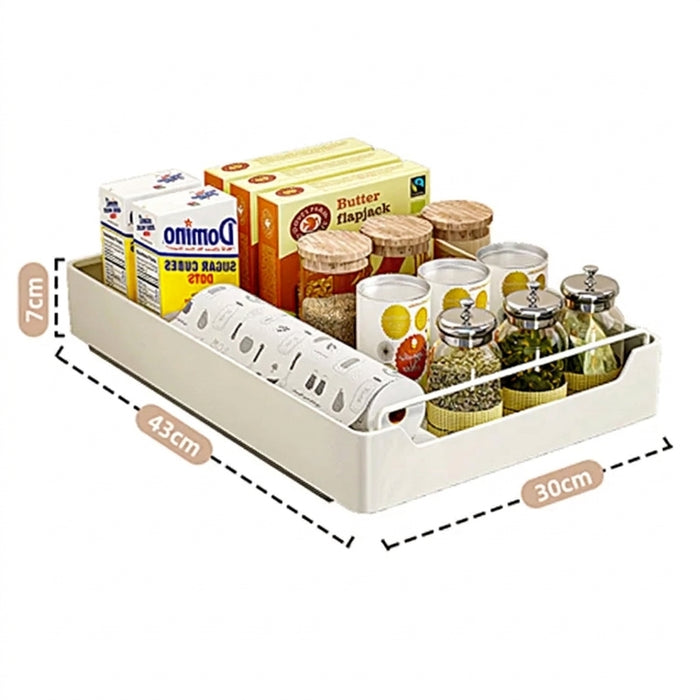 Pull-Out Kitchen Drawer Rack with Slide Rails — 43cm Stainless Steel Organiser (White)