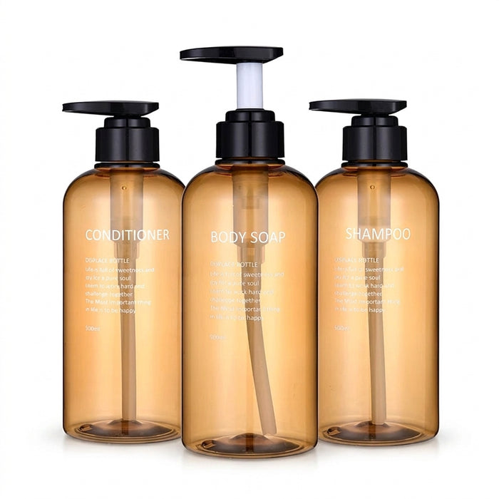 Refillable Pump Dispenser Set for Shampoo, Conditioner & Body Wash — 500 ml (1 or 3 pack)