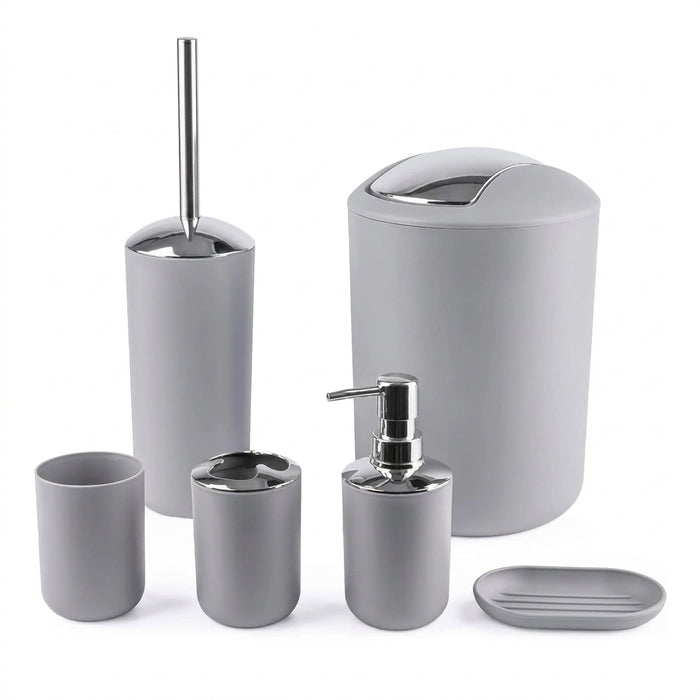 6-Piece Plastic Bathroom Accessory Set — Toothbrush Holder, Dispenser, Soap Dish & More