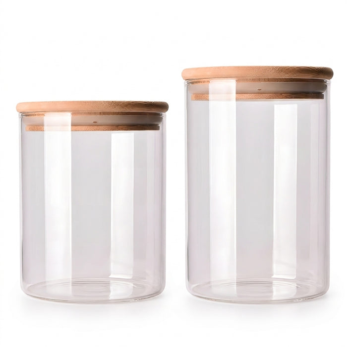 10pc Glass Storage Jar Set with Bamboo Lids — 5×350ml & 5×250ml